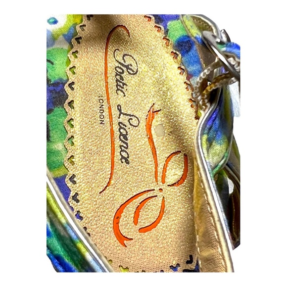 Poetic Licence Blue Silver "Arm Candy" Floral Watercolor Wedges Sandals size9.5” - Picture 9 of 10